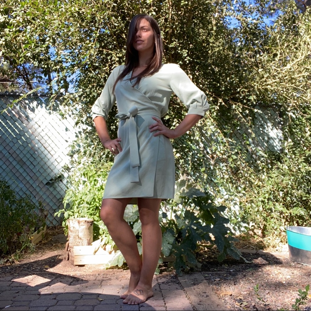 Japanese Go Weave Long Sleeve Wrap Dress